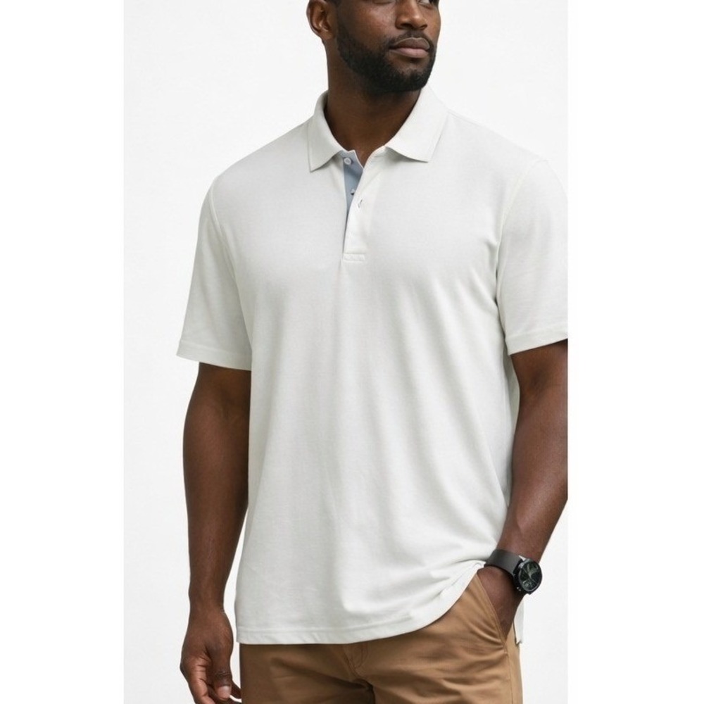Tommy Bahama‎ Paradiso SS Polo Shirt Men's XL Coconut Cream Beige Navy Slubl